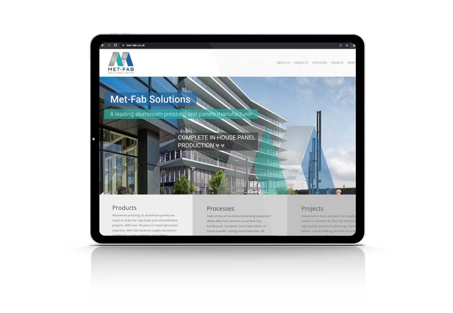 image of a tablet showing Met-Fab Solutions home page